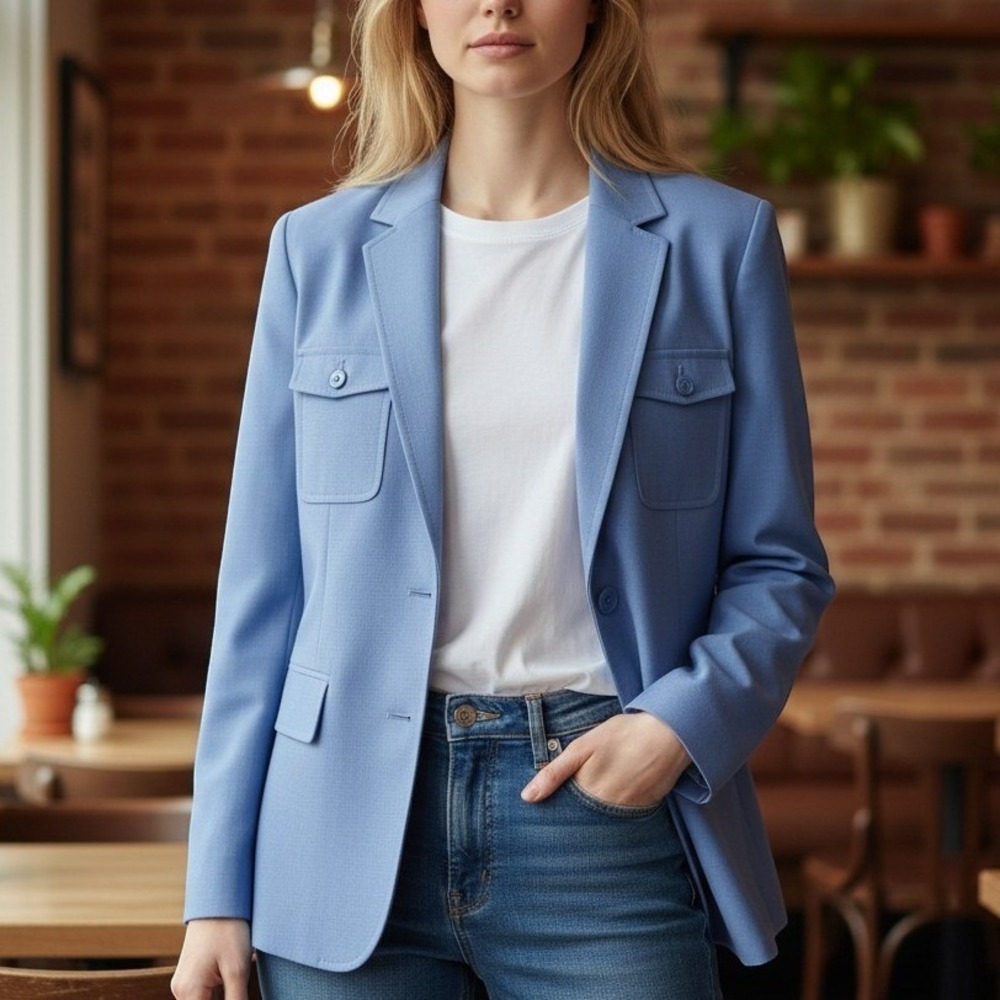 JM Collection Jennifer Moore Blue Blazer Womens 10 Periwinkle WPL8046